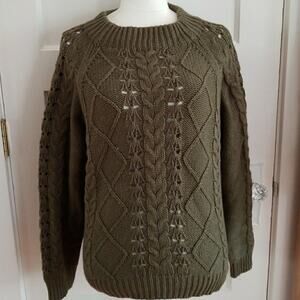 New J.Crew Chunky Knit Olive Cable knit sweater